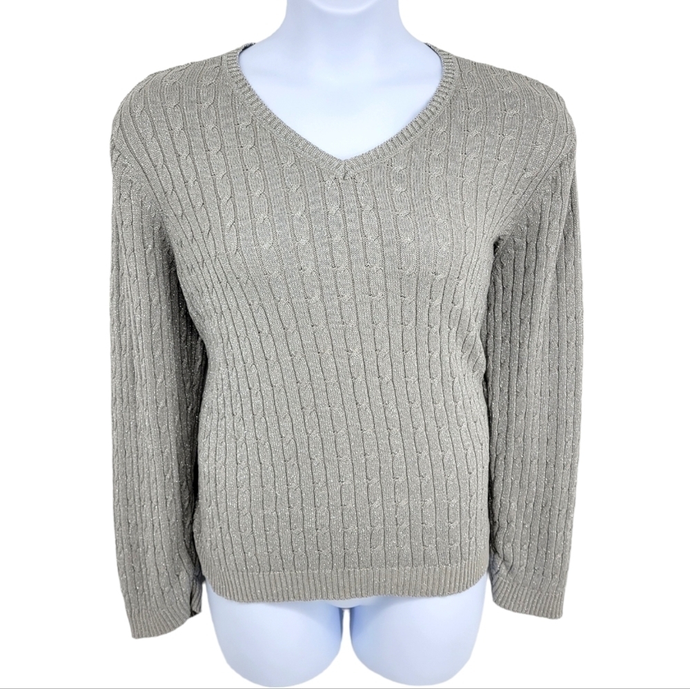 Pursuits,‎ ltd Womens Lurex Chrome Thread Cable Knit V-Neck Sweater Size XXl